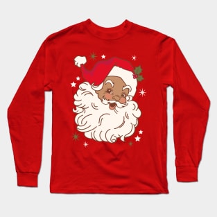 Retro Black Santa Claus Mid Century Modern Long Sleeve T-Shirt